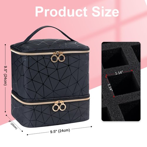 Uross Nail Polish Organizer Bag Holds 30 Bottles Nail Polish & Nail Kit -Nail Polish Storage Organizer Bag Nail Supplies Organizer Case for Nail Tech - Black
