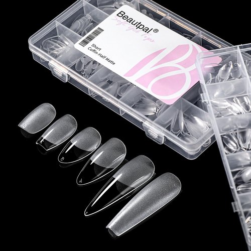 BEAUTPAL Long Stiletto Gel Tips 510pcs Almond Press on Nails Pre-shape Almond Nail Tips for Full Cover Acrylic False Nails For Nail Extension Nail Art, DIY Salon 15 Sizes Soft Gel Nail Tips