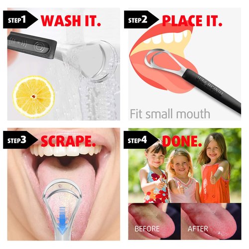 Cbiumpro Tongue Scraper Set - 4-Pack Stainless Steel Cleaners with Travel Case | Fresh Breath for Kids & Adults