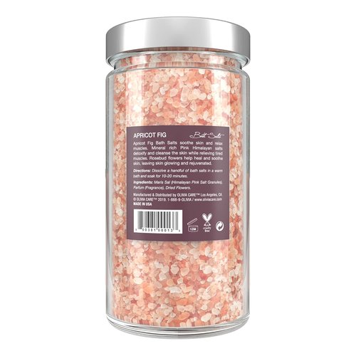 Olivia Care Pink Himalayan Bath Salts - Relieve & Relax Muscles, Exfoliate & Rejuvenate Skin | Natural Ingredients, Fresh Apricot Fig Scent - 12 OZ