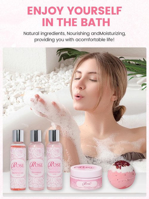 Valentine's Day Gifts for Her, 16Pcs Rose Spa Bath & Body Care Set with Bath Bombs & Lotions, Relaxing Home Spa Gift Kit for Mom Wife Girlfriend, Ideal for Mother’s Day Birthday Women Gift Sets
