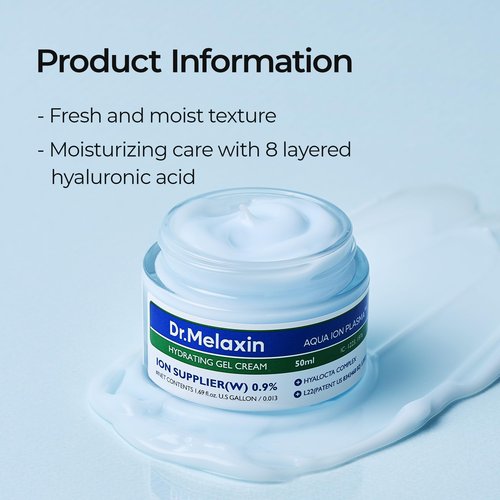 Dr.Melaxin Aqua Ion Plasma Hydrating Gel Cream for Dry & Sensitive Skin, Facial Moisturizing, Korean Skincare 50ml, 1.69 fl.oz