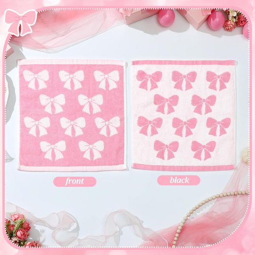 SmoothNovelty 6 Pcs Pink Bow Washcloths 100% Cotton Wash Cloths 13" x 13" Coquette Small Face Towels Absorbent Soft Hand Bath Towels for Bathroom, Spa, Kitchen Drying Cleaning(Cute Style)