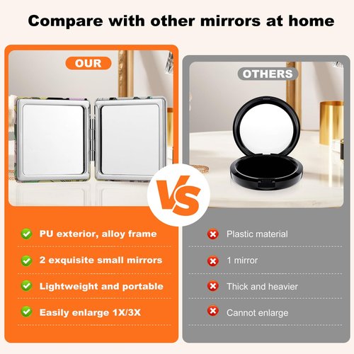 SU969QL 2-Pack Leopard Print Compact Mirror for Travel, 1X/3X Double Sided Magnifying Portable Pocket Handbag Handheld Foldable Cosmetic Mirror for Women