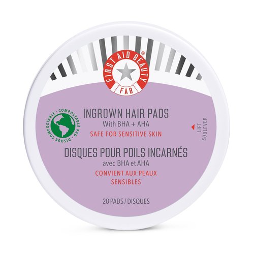 First Aid Beauty - Ingrown Hair Pads with BHA + AHA - Aftershave Treatment Pads to Help Prevent Razor Bumps for Men & Women - Exfoliate Underarms & Bikini Area - Compostable for Daily Use - 28 Pads
