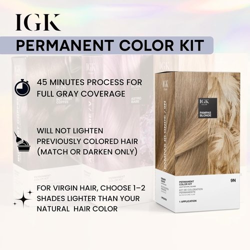 IGK Permanent Hair Dye Color Kit - 1B Moon Dance Darkest Blue Black | 100% Gray Coverage, Strength & Shine