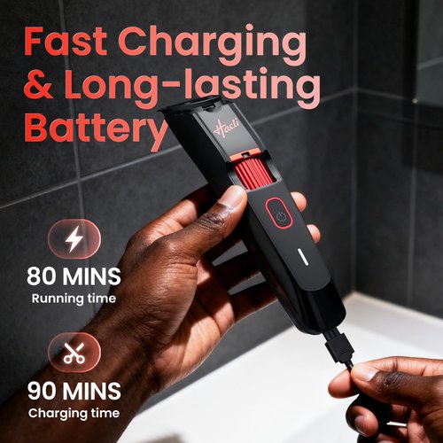 HACLI Men's Beard Trimmer with Precision Dial, 20 Adjustable Length Settings for Beard Mustache & Facial Grooming, Cordless Rechargeable, Professional Hair Clipper IPX7 Waterproof Wet/Dry Use, Red