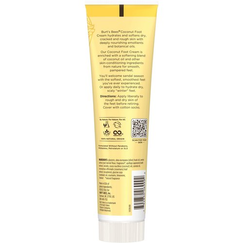 Burt's Bees Softening Foot Cream with Coconut Oil and Soap Bark, 4.3 Ounces, Pack of 3