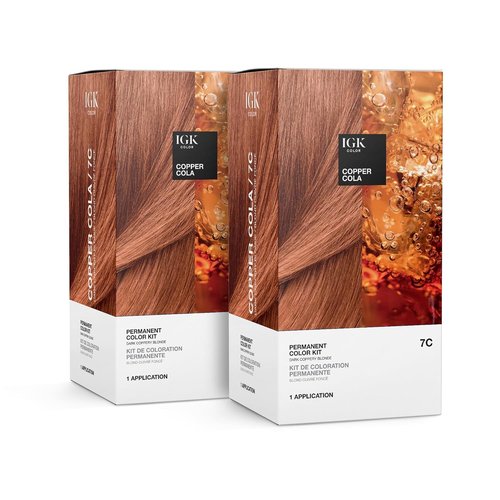 IGK Permanent Hair Color Kit - 7C Copper Cola | Dark Coppery Blonde | 100% Gray Coverage, Strength & Shine