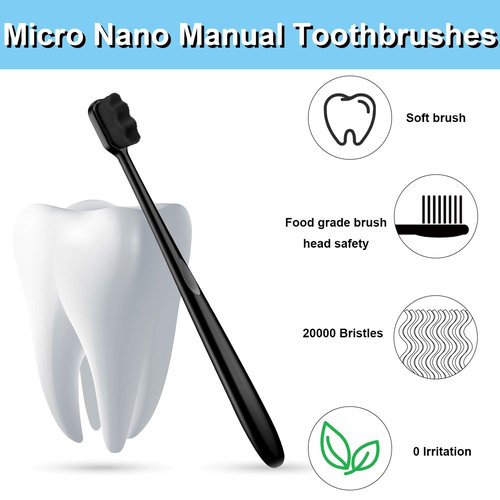Patelai Micro Nano Toothbrush Set - 8 Pcs with 20,000 Extra Soft Charcoal Bristles for Sensitive Teeth | Black