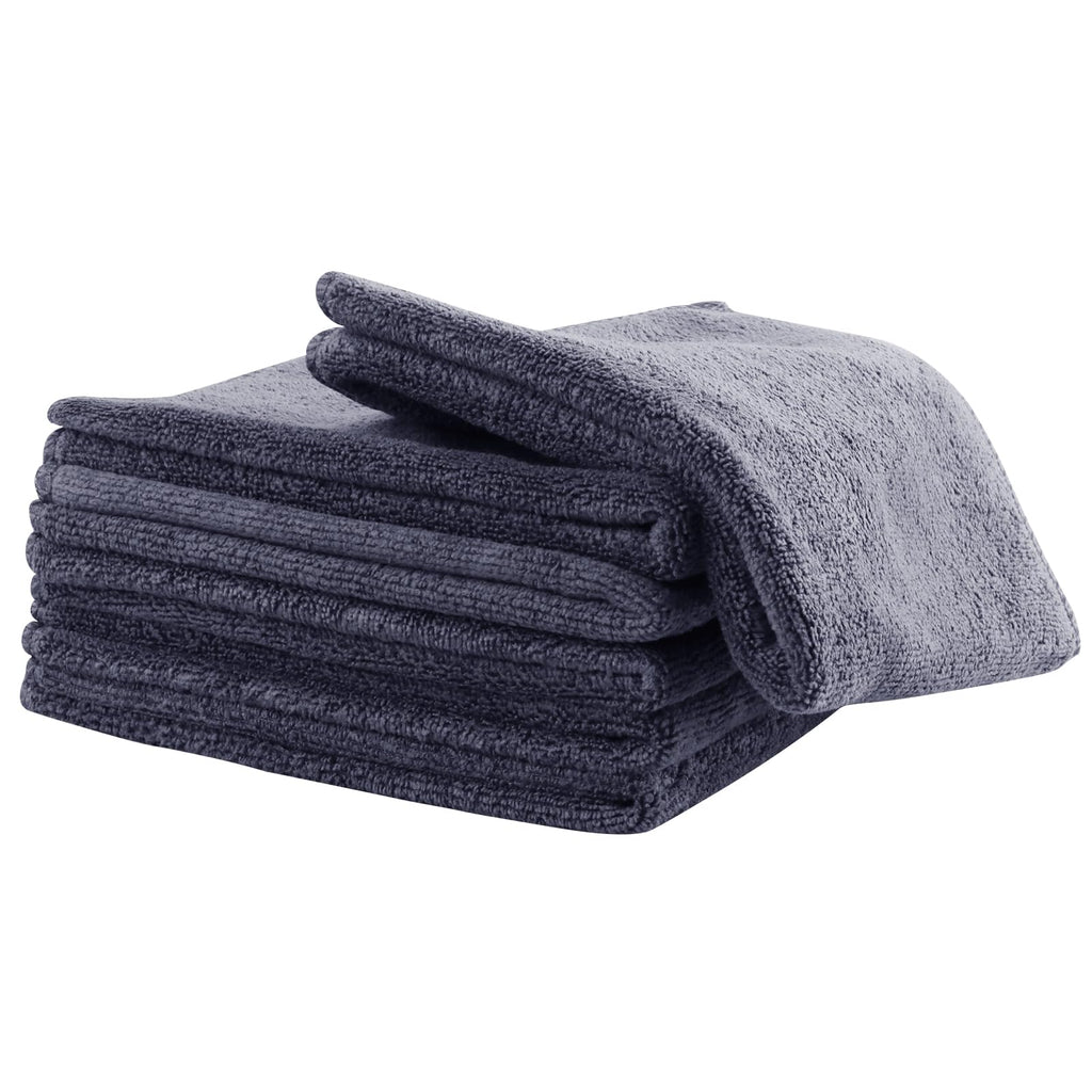 ZHAYAO 6 Pack Microfiber Wash Cloth, 12x12 Inch Highly Absorbent and Soft Feel Fingertip Towels, Machine Washable Washcloths for Bathroom, Gym, Hotel, Spa and Kitchen, Convenient Hook, Grey