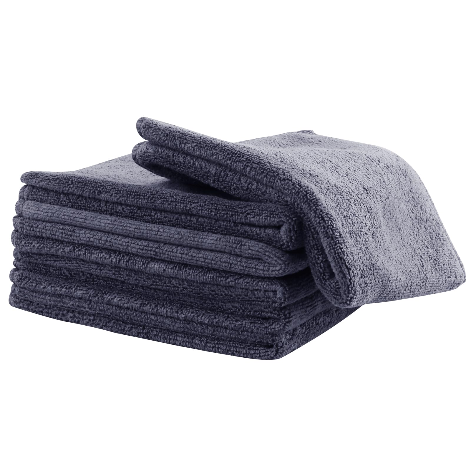 ZHAYAO 6 Pack Microfiber Wash Cloth, 12x12 Inch Highly Absorbent and Soft Feel Fingertip Towels, Machine Washable Washcloths for Bathroom, Gym, Hotel, Spa and Kitchen, Convenient Hook, Grey