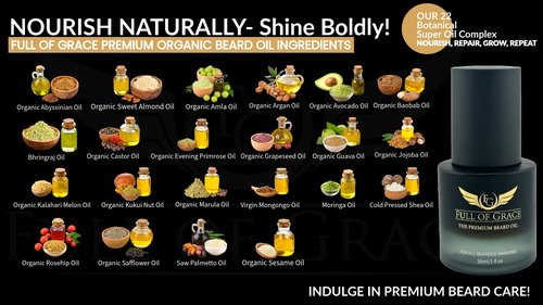 FULL OF GRACE Premium Beard Oil, Organic And Natural, With 22 Ingredients Including Argan, Jojoba, Abyssinian To Condition, Hydrate Beard And Moisturize Facial Skin | Fragrance: Oud | 30ml/1 fl oz