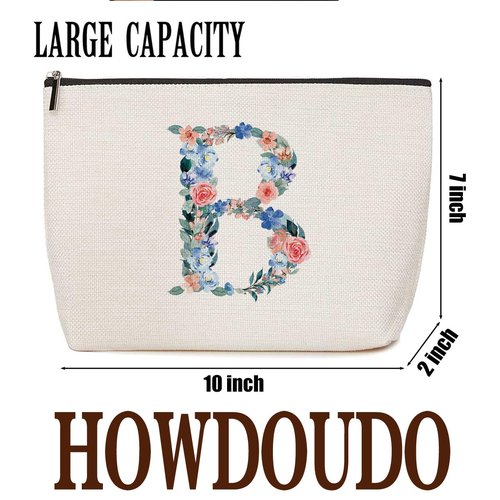 Initial Makeup Bag Monogrammed Travel Toiletry Bag Monogram Cosmetic Bag Birthday Christmas Bridal Shower Bridesmaid Gifts Personalized Gifts for Women Bride Teacher Friend, Floral Letter B