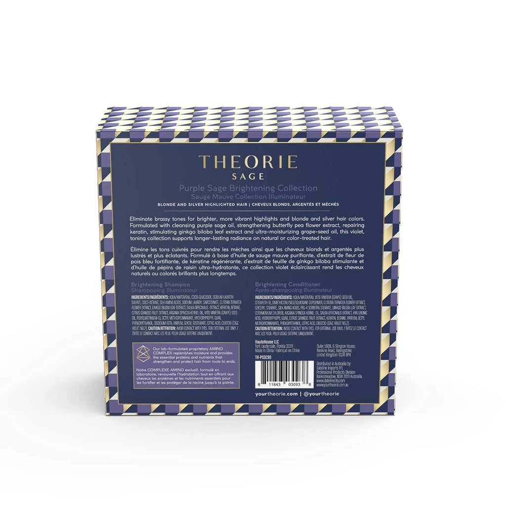 Theorie Purple Sage Travel Set - Brightening Shampoo & Conditioner Minis - Color Repair Formula | 90mL Bottles for Blonde & Highlighted Hair