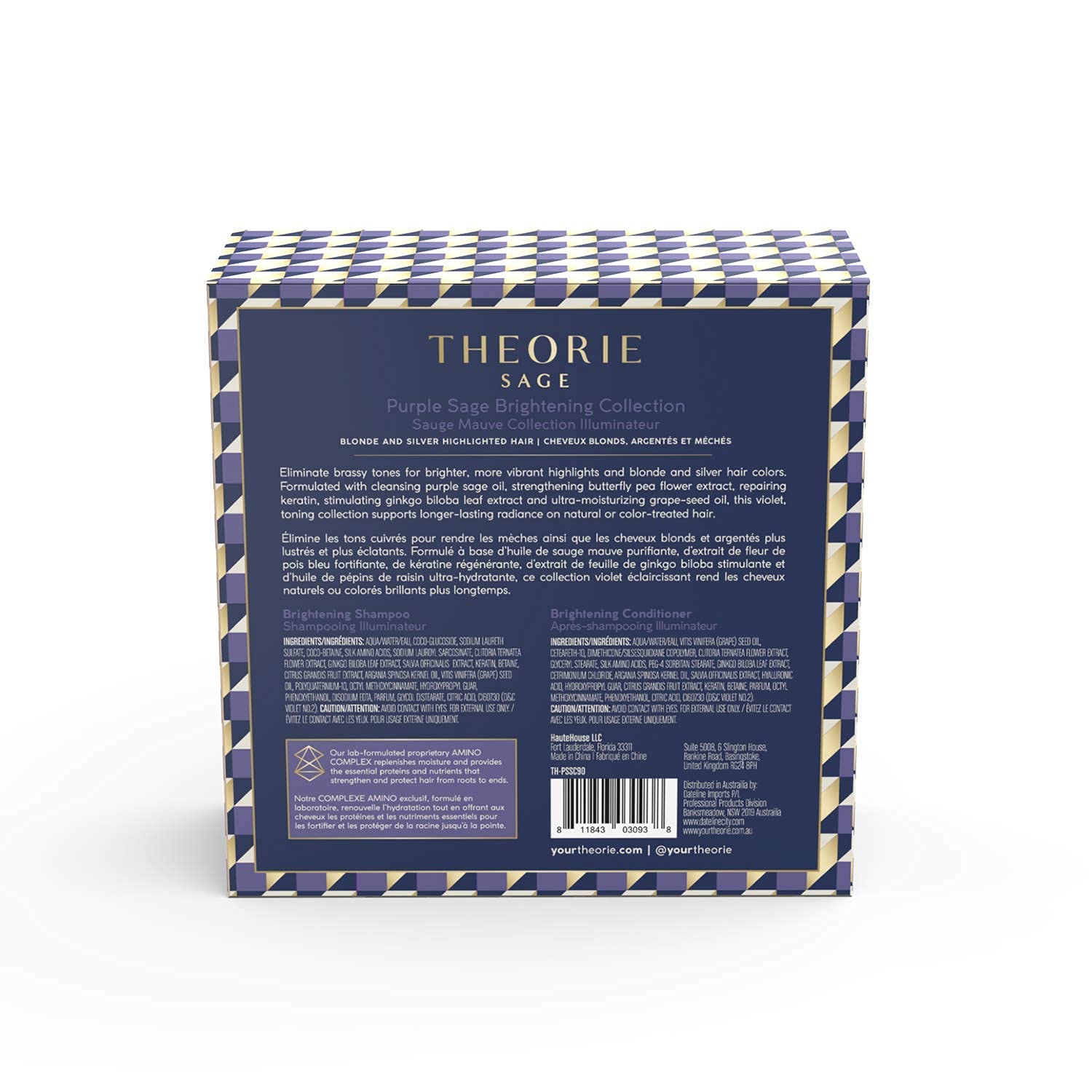 Theorie Purple Sage Travel Set - Brightening Shampoo & Conditioner Minis - Color Repair Formula | 90mL Bottles for Blonde & Highlighted Hair