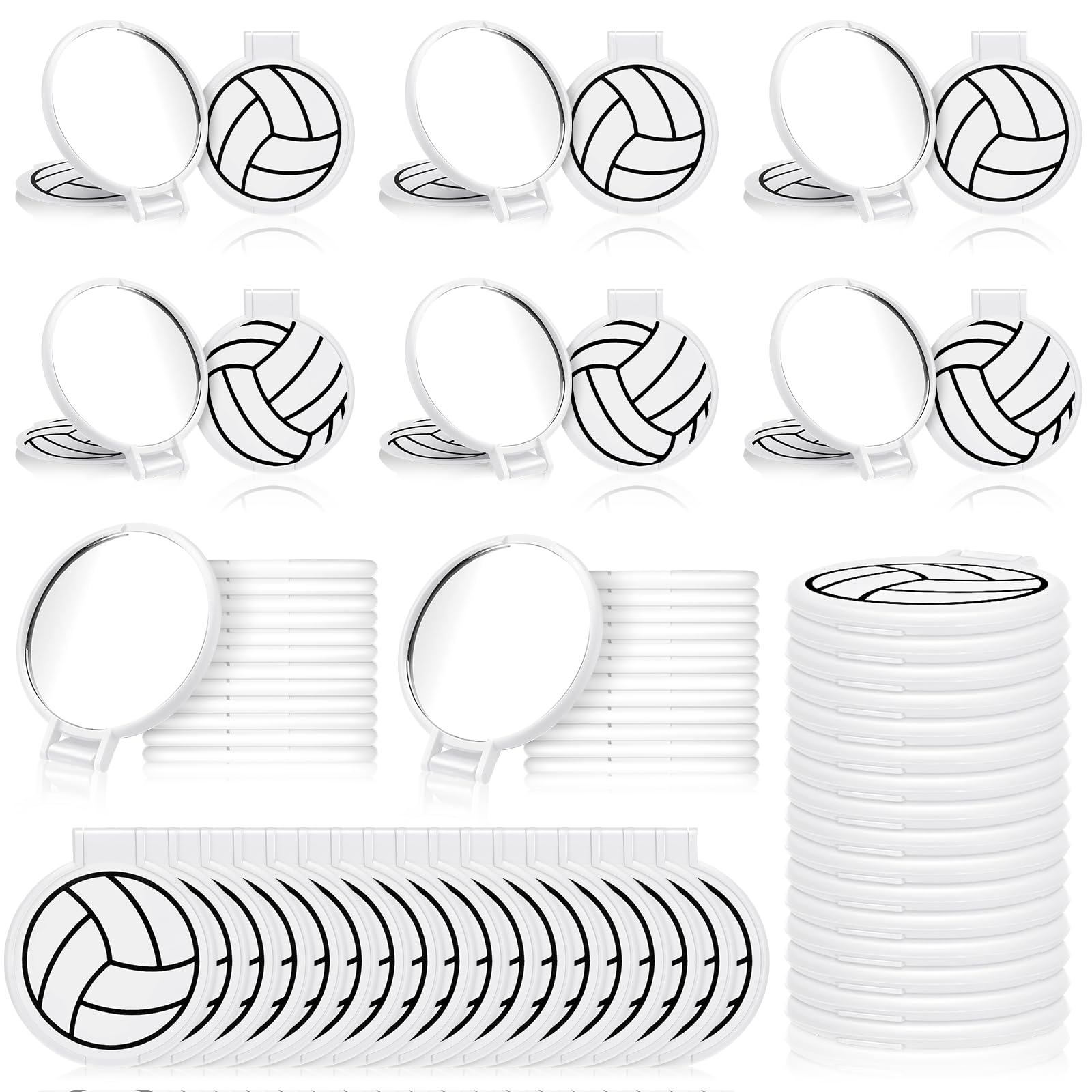 Weysat 48 Pcs Volleyball Gifts for Girls Team Compact Mirrors Bulk, Round Makeup Pocket Mirror Bulk 2.76 Inch, Volleyball Accessories Party Favors for Player Women, Mini Mirror for Purse Sports Travel