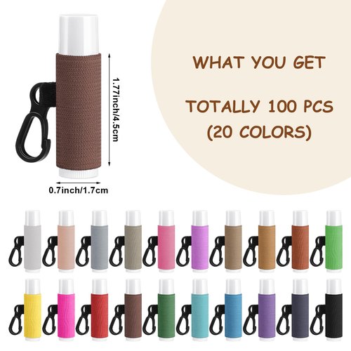 Huquary 100 Pack Lip Balm Holder Keychains Bulk Elastic Lipstick Holder Sleeve with Clip Solid Color Lip Gloss Keychain for Purse, Backpack, Car, Party Favors