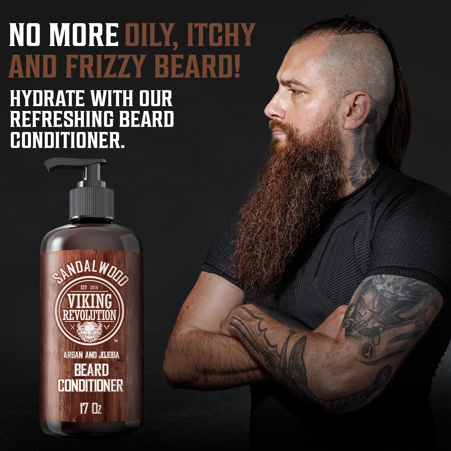 Viking Revolution Beard Conditioner w/Argan & Jojoba Oils - Softens & Strengthens - Sandalwood Scent - Beard Conditioner w/Beard Oil (17oz Conditioner)