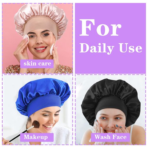 12pcs Large Satin Bonnets for Sleeping, Silky Hair Bonnet for Black Women Braid Curly Hair