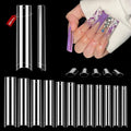 Quaferen Clear Square Nail Tips, 504PCS 3XL Long No C Curve Nail Tips, Half Cover Flat Tapered Square Straight Gel Acrylic Tips False Nails for DIY Salon Home