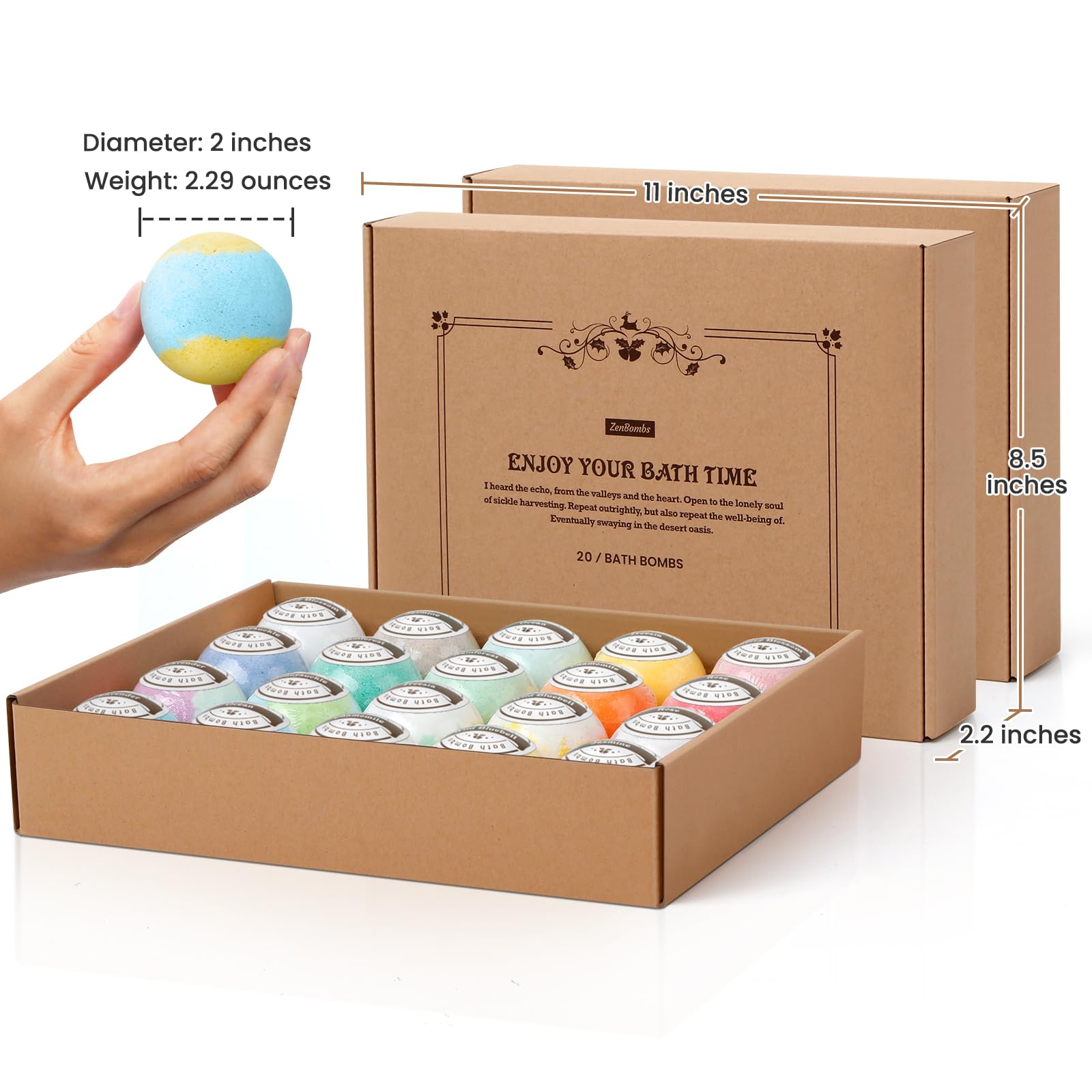 ZenBombs Bath Bombs Set, 40 pcs Natural Shea Butter & Safe Oil Bath Bomb for Skin Moisturizing, Handmade Bubble Bath & Fizzy, Ideal Presents for Women (2 Sets)