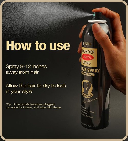 EBIN NEW YORK Wonder Ponytail Bond Freeze Spray Extreme Firm Hold - Coarse Hair 8oz/ 245ml | Long Lasting Hold, 24-Hour Frizz Control, Shine Enhancing, Fast-Drying, Lightweight, All Hair Types