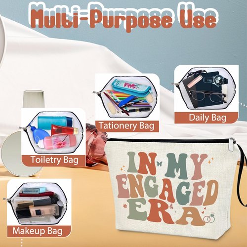Creakraft IN MY ENGAGED ERA Makeup Bag Bridal Shower Gift Engaged Bachelorette Bride Stuff TS Fans Inspiration Merch Travel Cosmetic Zipper Bag