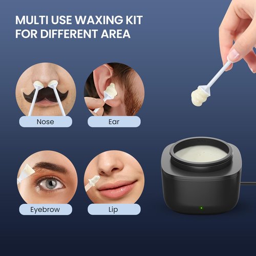 AUZEAL Nose Wax Kit Men, Nose Ear Hair Waxing Kit with 100g Wax, 40 Sticks, Nose Ear Hair Removal Kit, USB Fast Heat, Smart Constant Temp, Upgraded Size, Multi-Accessories, Black