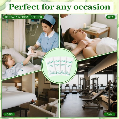 Moist Cotton Towel Bulk Moist Towelettes Individually Wrapped,White Towel Services,Refreshment Pre Moistened Towels for Dentist Travel Sport Party Hotel 50，Green tea (pack of 50, Cucumber)