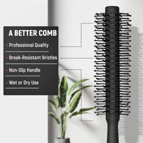 Skiennix 3PCS Hair Comb Set - Fine & Wide Tooth Combs with Roller Brush for Volume & Styling