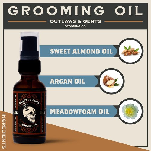 Outlaws & Gents Grooming Co Grooming Oil - All-Natural Beard & Hair Oil for Men | Moisturizes & Softens (Orange & Vanilla)