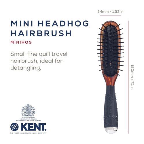 Kent Minihog Detangler Brush - Anti-Static Hair Brush with Ergonomic Grip for All Hair Types
