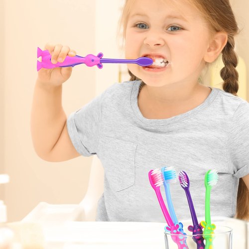 Gerrii Kids Toothbrushes Bulk Soft Lovely Little Kangaroo with Covers Suction Cup Individually Wrapped for Children Toddler Home School Camp Daycare Travel(100 Pcs)
