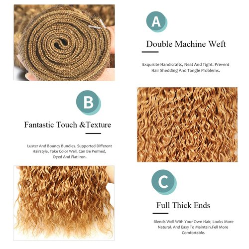 Blonde Curly Bundles Human Hair 27 Kinky Curly Bundles Honey Blonde Human Hair Bundle 12 14 16 inch #27 Wet and Wavy Bundle