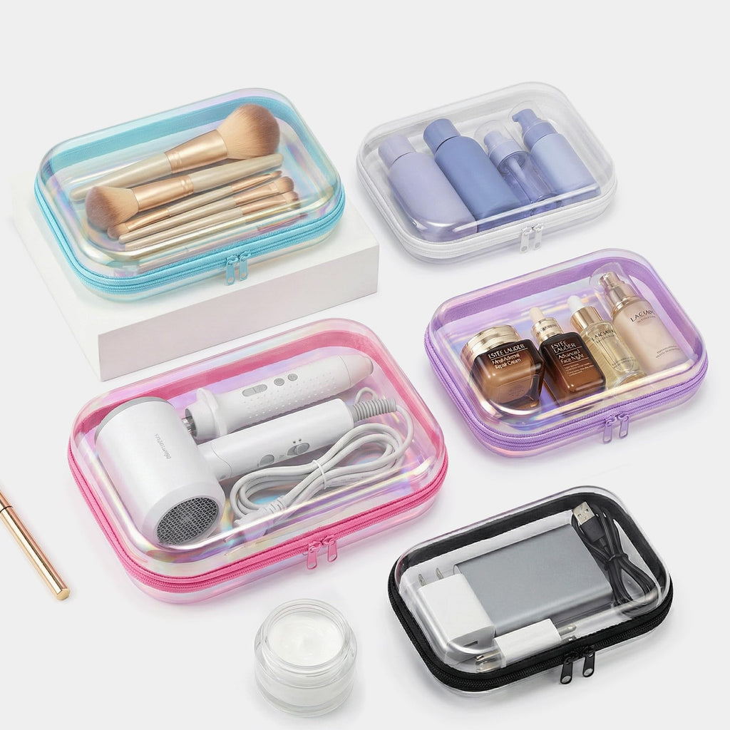 YSHXNX Clear Hard Shell Zipper Case,Makeup Bag,Iridescent Toiletry Bag,2pcs Large Capacity Water-resistant Toiletries Bag,Portable Travel Organizer and Storage,Bathroom Clear Cosmetic Case for Women