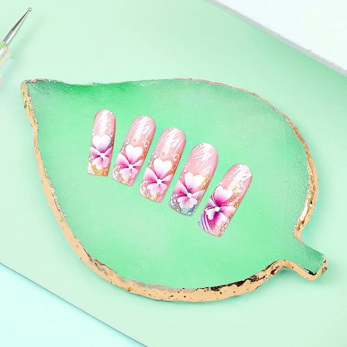 21 Pieces Nail Art Tools Kit, Resin Nail Art Palette Leaf Shape Mixing Palette and 20 Pcs Detail Brushes with Golden Edge Resin Holder Gel Polish Colors Mixing Pallet