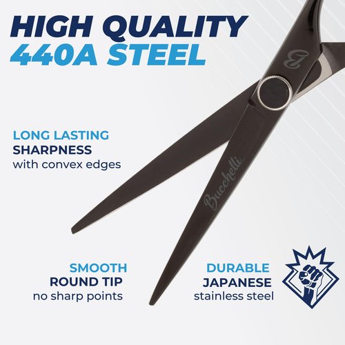 Bucchelli 7 Inch Hair Cutting Scissors Professional - Japanese 440A Barber Scissors 7 Inch - Salon Scissors for Hair -Micro Bevel Edge with Adjustable Tension Knob - Hair Shears Black (Black Right 7")