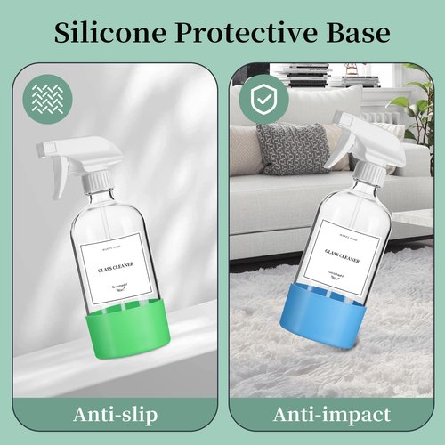GIVAMEIHF 4 Pack Glass Spray Bottles with Silicone Sleeve,16oz Clear Glass Spray Bottles Refillable Empty Bottle with Adjustable Nozzle,Spray Bottle for Cleaning Solutions,Essential Oils,Pets,Hair
