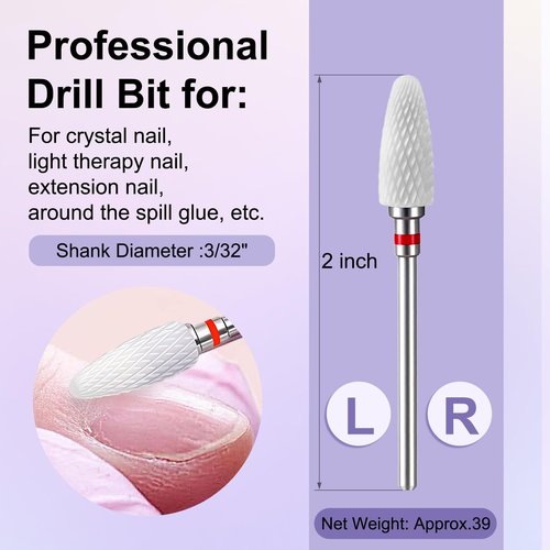 Fantexy 3/32" Ceramic Nail Drill Bit - Remove Acrylic Hard Gels Quickly and Safely,White Ceramic Cone File Bit for Nail Art,Manicure,Pedicure,Gel,Cuticle Clean(Fine - F)