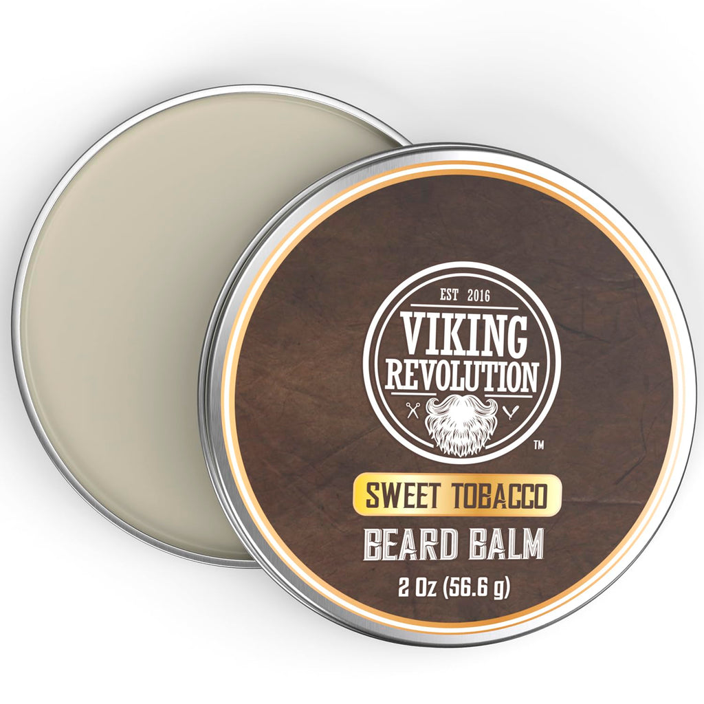 Viking Revolution Beard Balm - Tobacco Scented Moisturizing Butter with Argan & Jojoba Oil | 2oz