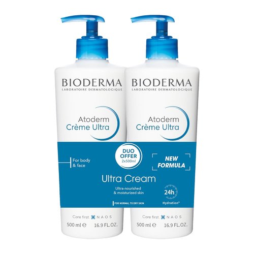 Bioderma Atoderm Ultra Cream Duo Pack - Hydrating Body Moisturizer for Sensitive Skin | 2x16.9 Fl Oz
