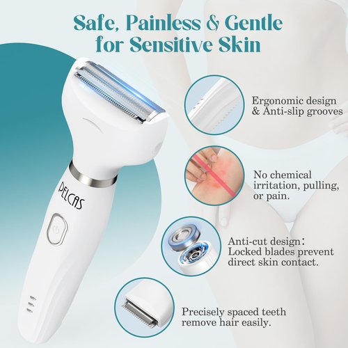 PELCAS Bikini Trimmer for Women Kit 6 in 1 Electric Shaver, Cordless Razors, Nose Hair Trimmer, Shaver for Women & Men Pubic Hair, Private Area, Legs, Face, Nose, Eyebrow, Body Hair Removal