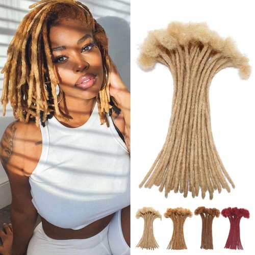 613# Bleach Blonde Loc Extensions Human Hair 0.4 cm 6 Inch 30 Strands Dreads Extensions Human Hair Locs Extensions Dreadlocks Extensions for Men Women Kids Full Handmade Permanent Real Human Hair Locs