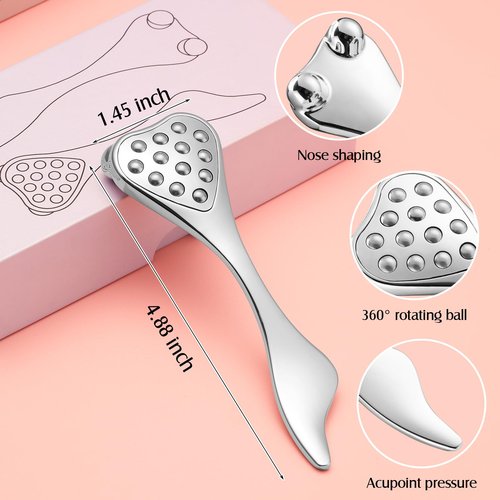 4-in-1 Face Roller & Gua Sha Tool for Women - Facial Massager for Puffiness Reduction, Anti-Aging, Skin Tightening, Wrinkles-Nose Massager & Acupuncture Pen Beauty Tool (1PC)