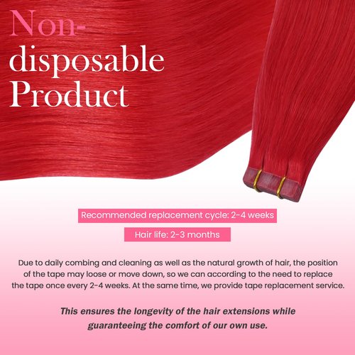 Aison Red Tape in Hair Extensions Human Hair Remy Human Hair Extensions Silky Straight for Women 20 Pcs/Package 18 Inch 40G 100%