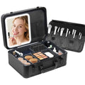 LivelyCove 15"x11" Makeup Case with Lighted Mirror & Brush Holder - Waterproof Travel Organizer, Customizable Storage, Rechargeable LED Vanity for Women (black)