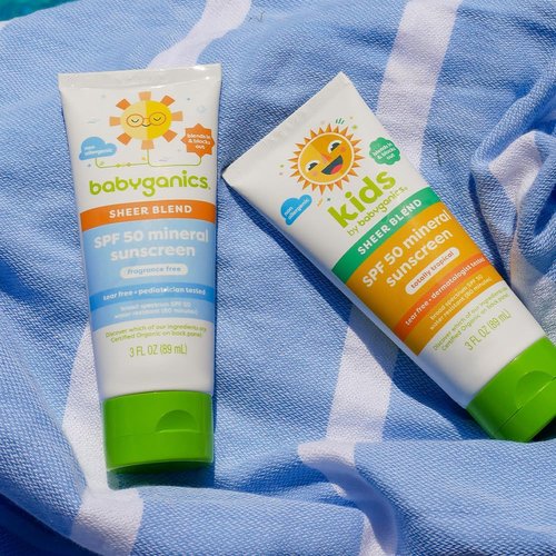 Babyganics SPF 50 Mineral Sunscreen Lotion, Sheer Blend, UVA UVB Protection, Octinoxate & Oxybenzone Free, Water Resistant, Fragrance Free, 3 oz