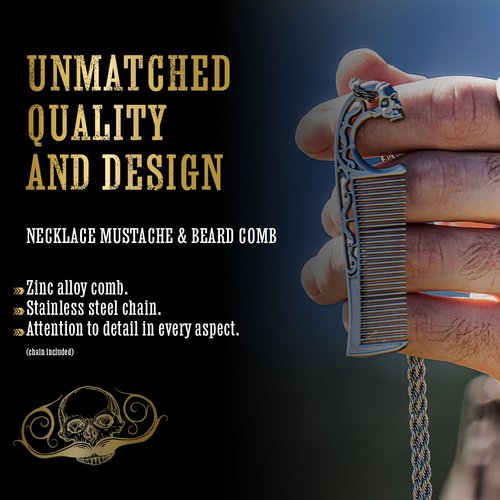 Mustache Wax Medium Hold Bare Bones 1 oz Tin & Necklace Death Grip Mustache Comb Mens Combo Kit - Grooming For Men Handlebar Moustache