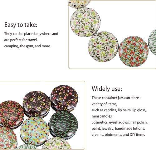 Rarapop 24 Pack Reusable Mini Round Tinplate Candle Tin Jars with Lids, 20ml Small Flower Travel Tin Cans Refillable Empty Container Bottle for Lip Balm, Salve, Eye Shadow, Powder